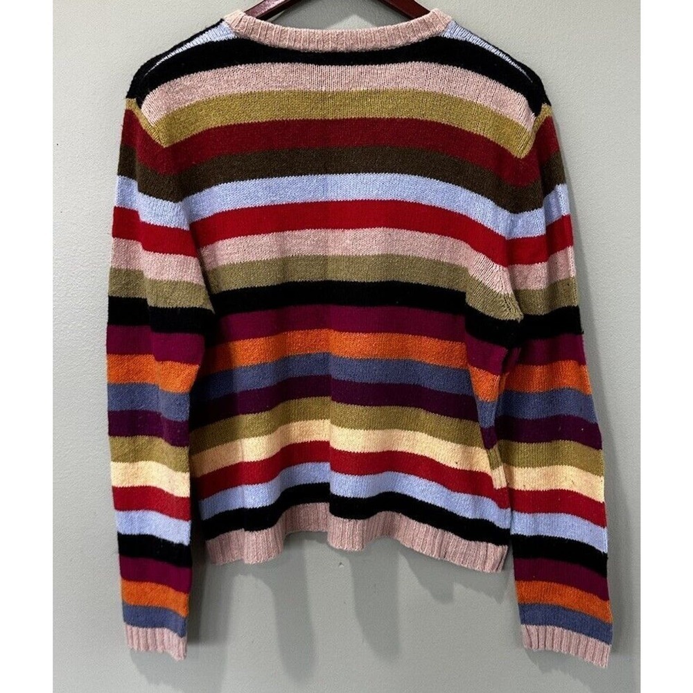 Vtg 90s Rainbow Sweater Women’s Sz XL Wool Blend Stripe Friends Y2K Knit Crew - Picture 3 of 8